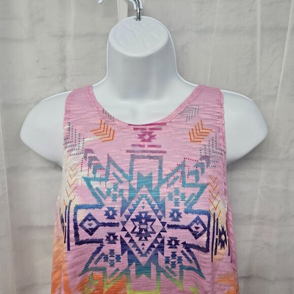 Rainbow Aztec Tropical Knit Tank Top Colorful Beach Island Vacation L - Picture 2 of 11